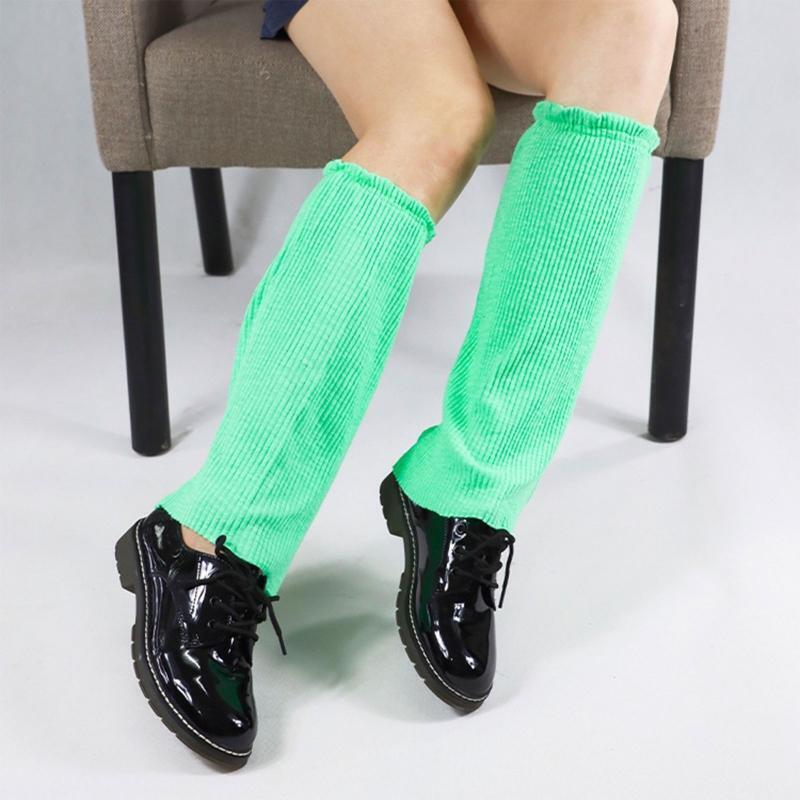 Women Harajuku Ribbed Knit Leg Warmers Gothic Neon Green Loose Foot Cover Socks