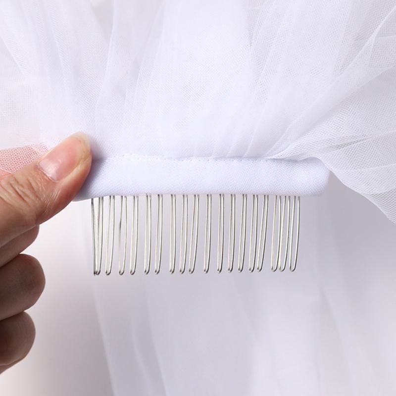 Wedding Veil with Comb 2-Layer Elbow Lace Trims Appliques Tulle Hair Accessories