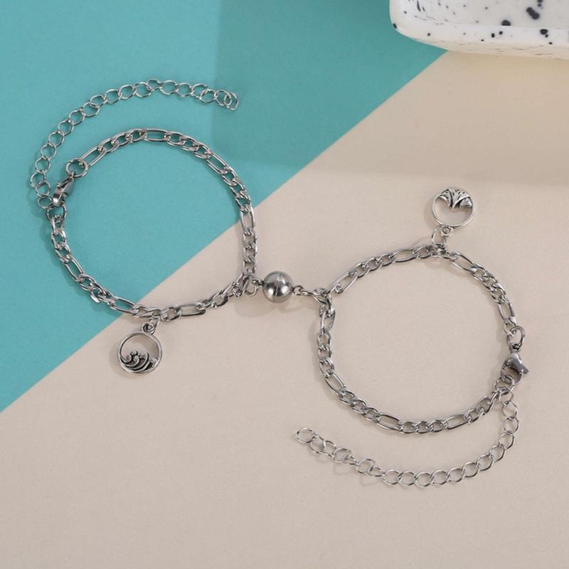 2x Mutual Attraction Cuban Chain Bracelets with Magnet Round Jewelry Gifts