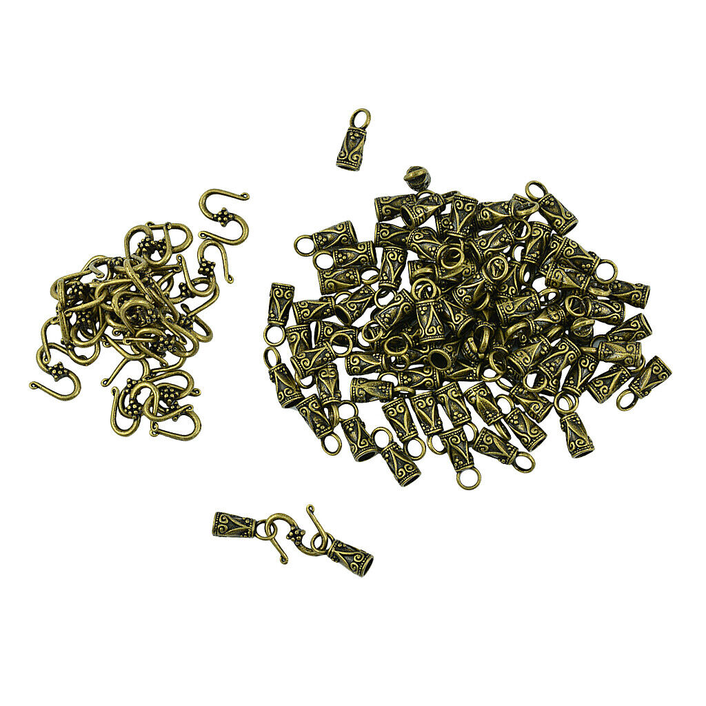 30   Bronze S Hook Clasp Leather Cord End Caps Jewelry DIY Making
