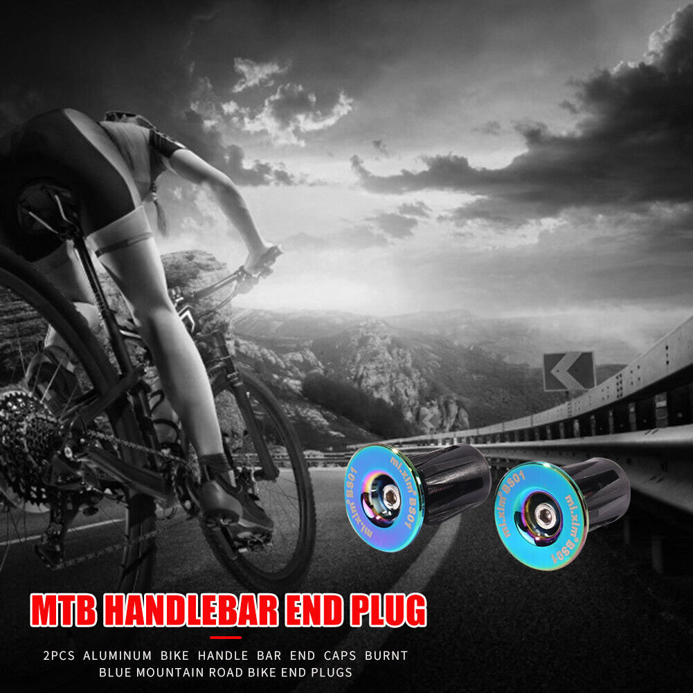 2x Burnt Blue Bike Handle Bar End Cap Aluminum Alloy MTB Road Bike End Plug