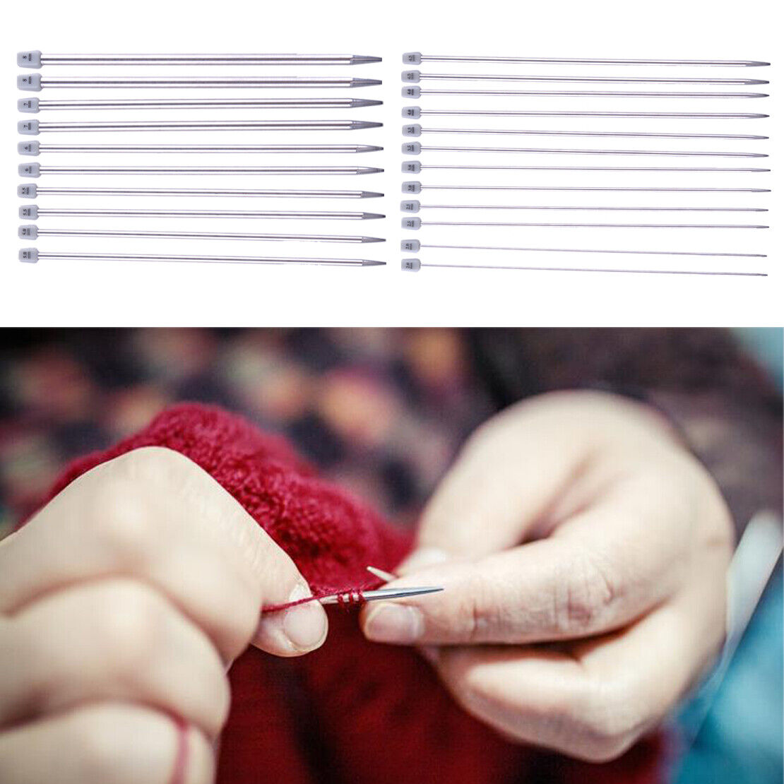 11Pair Stainless Steel Single Pointed Sweater Knitting Needles 2mm-8mm 25cm