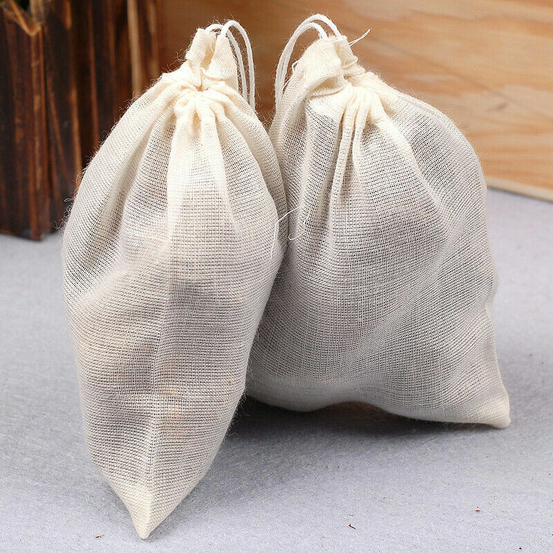 10 Cotton Muslin Drawstring Straining Tea Cooking Separate Spice Food Filter Bag