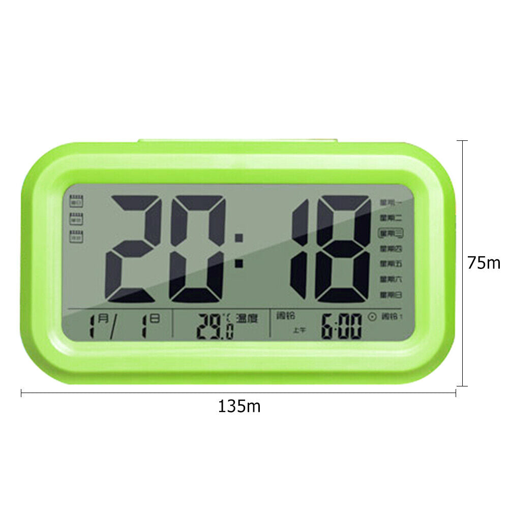 Smart Sensor Alarm Clock Large Screen Display Voice Clock Home Decor (Green