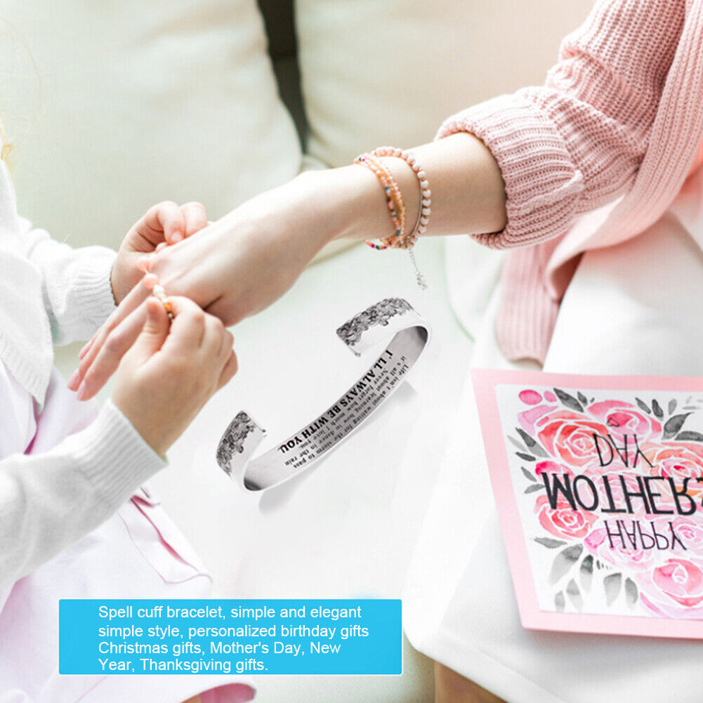 Stainless Steel Hand Engrave Stamped Mantra Bangle Inspirational Jewelry