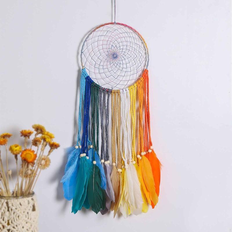 Colorful Dream Catchers Handmade Feather Native American Circular Net for Kids
