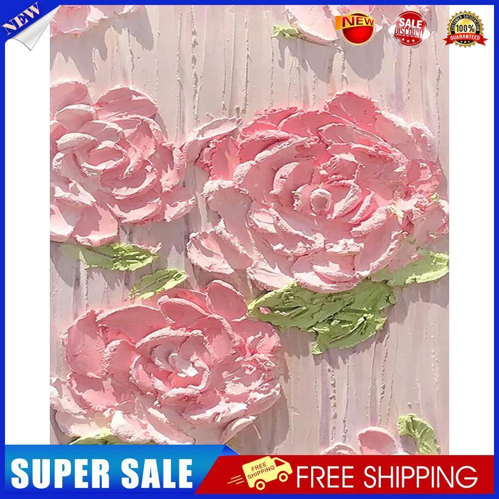Pink Flowers Oil Painting By Numbers Kit DIY Frameless Picture On Canvas