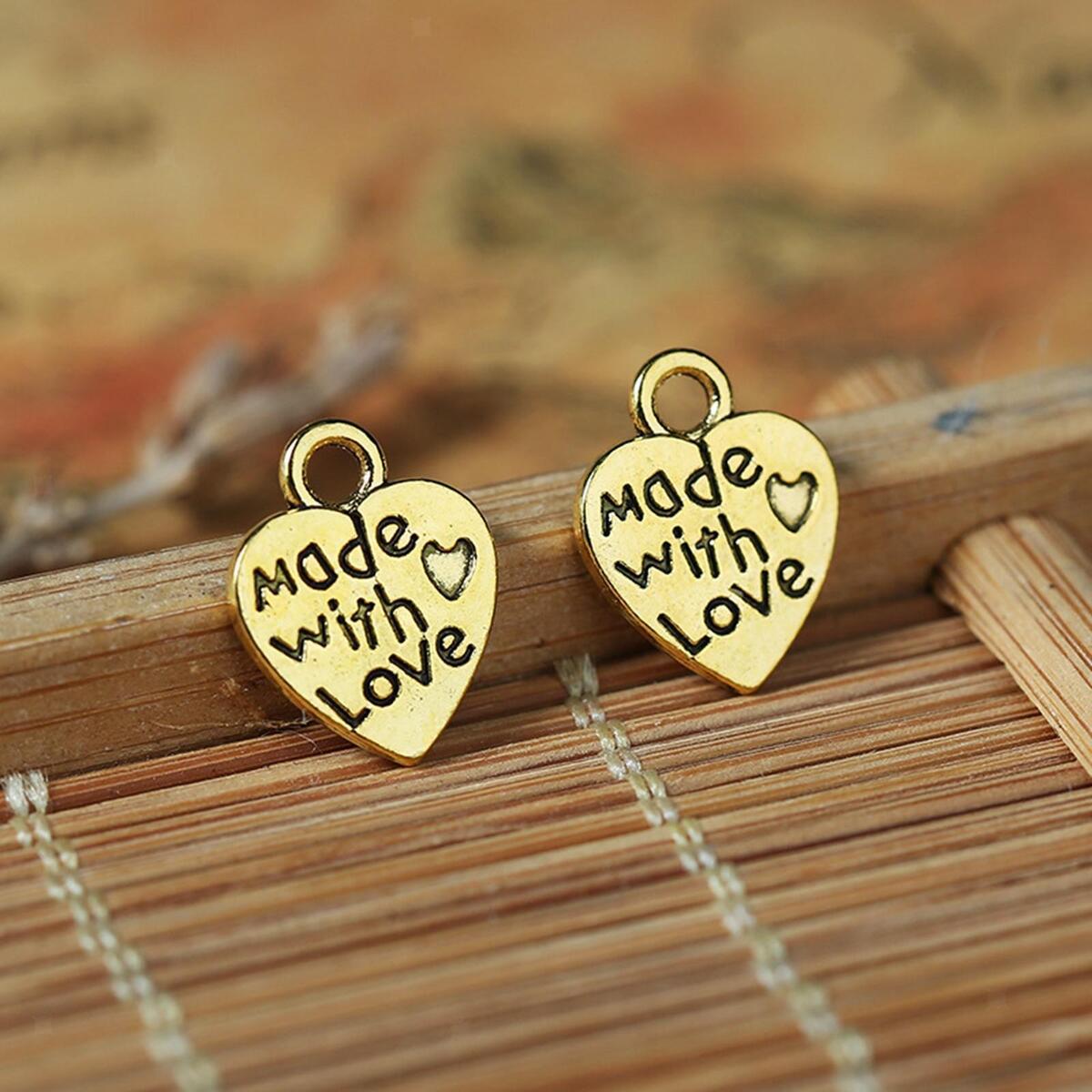 200Pcs Heart Charms for Jewelry Making Findings Made with Love Pendants