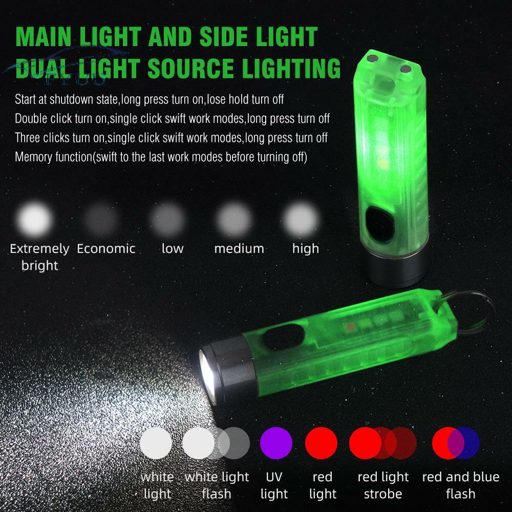 1x 300mAh 6.05×1.56cm Mini LED Waterproof Flashlight 10 Light Mode Keychain Ring