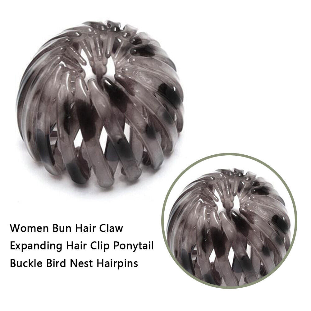 Women Bun Hair Claw Expanding Ponytail Buckle Bird Nest Hair Clip (Grey)