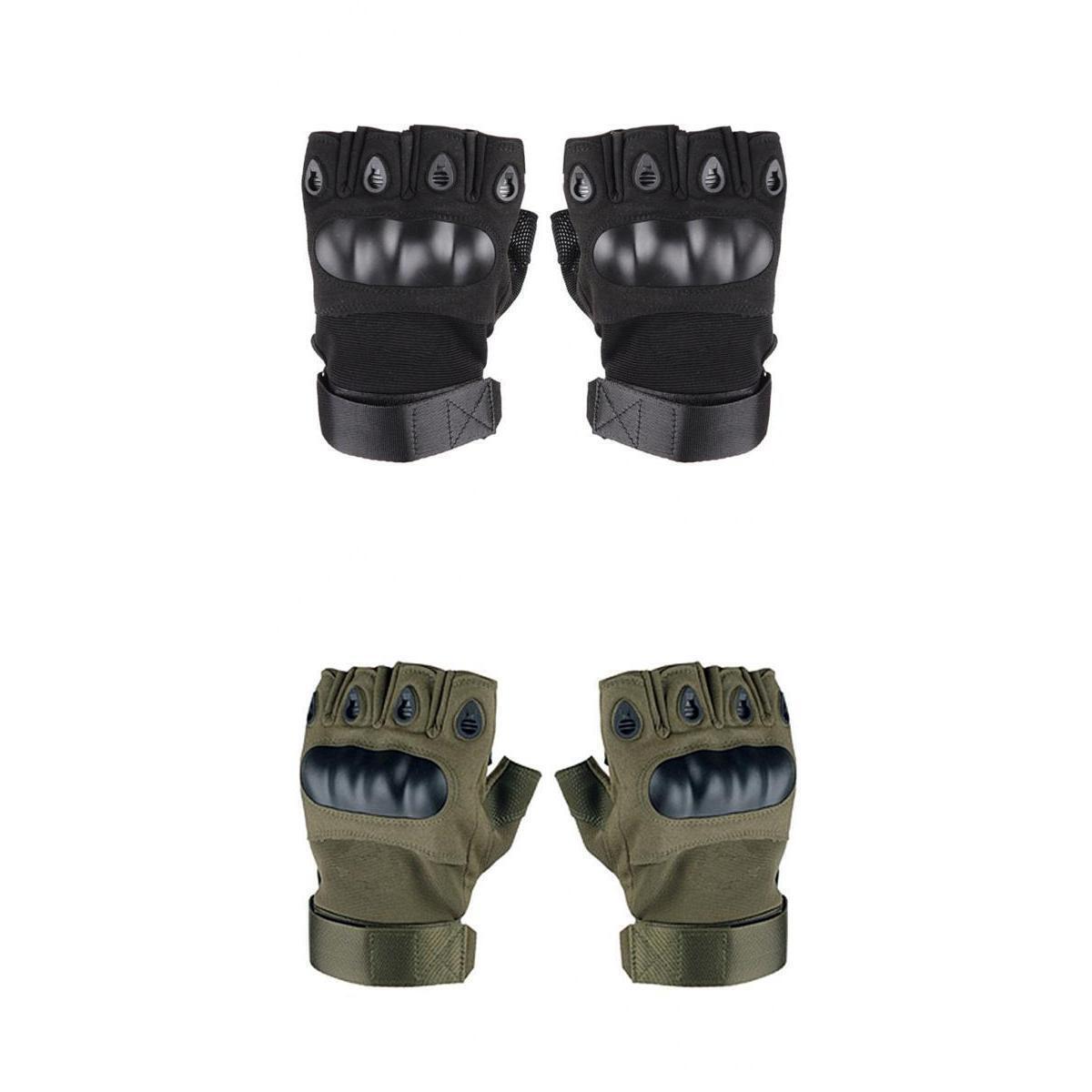 2Pairs Half Finger Gloves Hard Knuckle Combat Non- Sport Driving Gloves