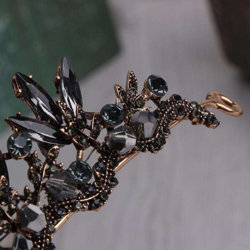 Baroque Crown Wedding Prom Tiara Jewelry Headdress Black Rhinestone Accessories
