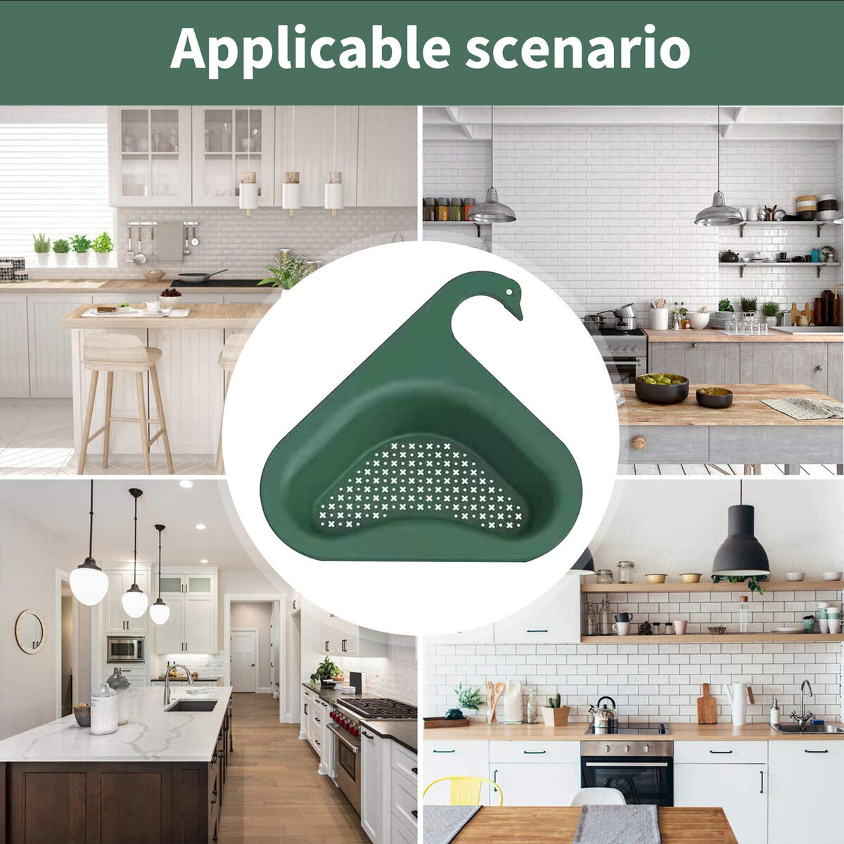 Sink Strainer Basket Triangular Hanging Filter Sink Storage Shelf (Green)