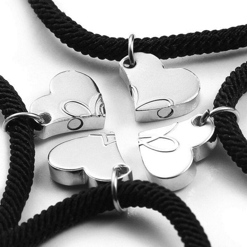 4Pcs Relationship Connecting Bracelet Couples Jewelry Heart Magnet Bracelet Gift