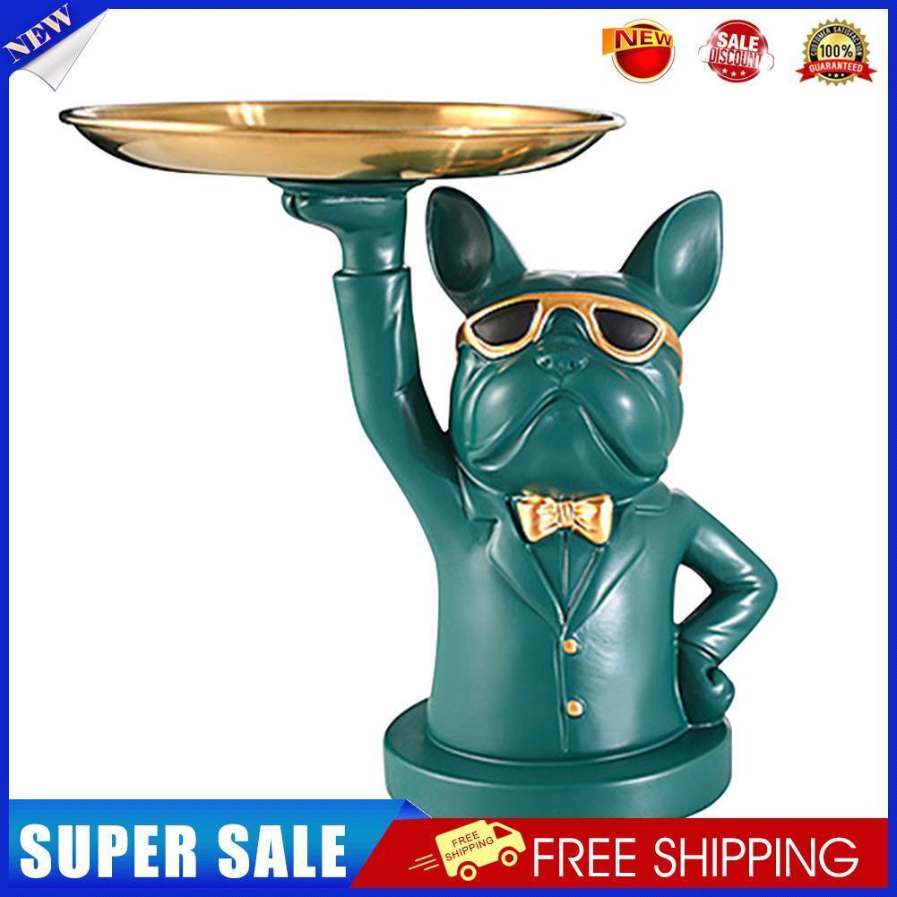 Nordic Luxury Bulldog Storage Statue Fruit Candy Tray Sculpture (Green)