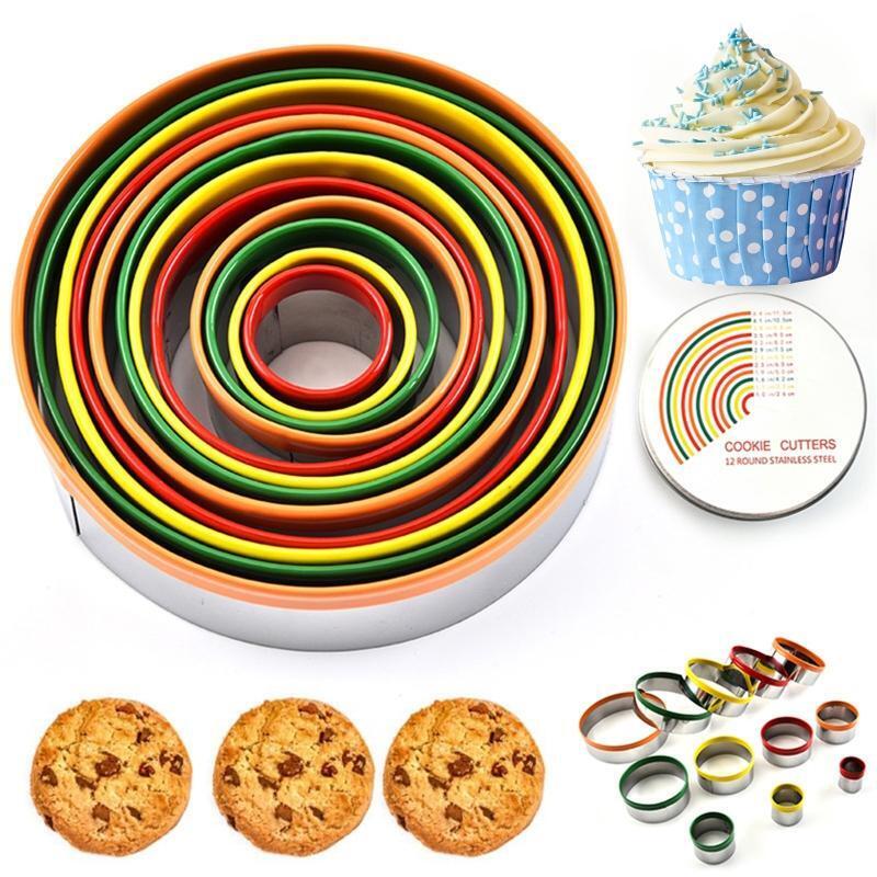 12 Pack Round Cookie Cutter Set Mousse Rings Biscuit Moulds Cookie Molds