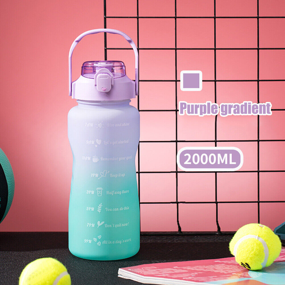 2000ML Large Capacity Water Bottle Plastic Cup with Time Scale (Purple)