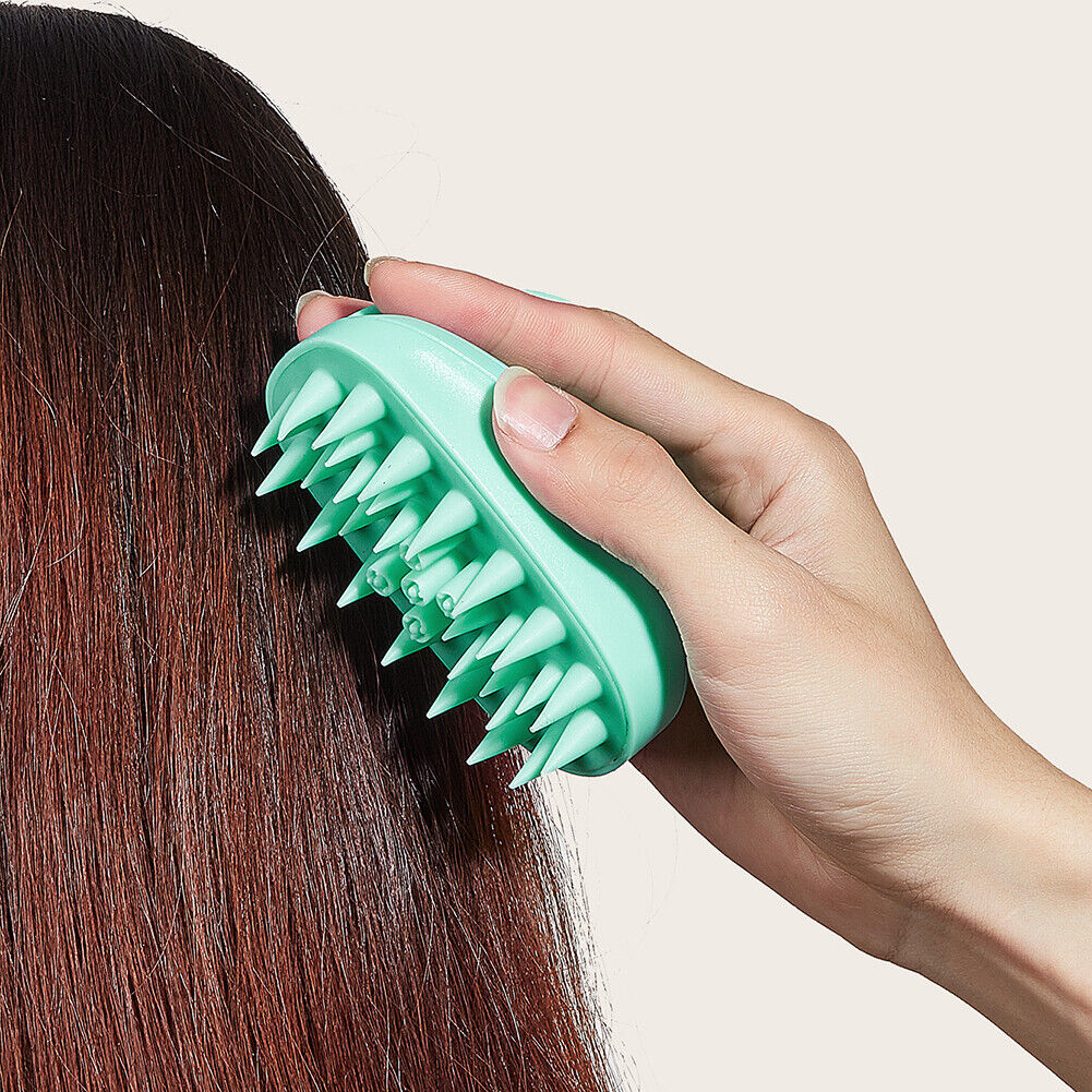 Silicone Head Body Scalp Massage Brush Hair Washing Clean Combs (Green)