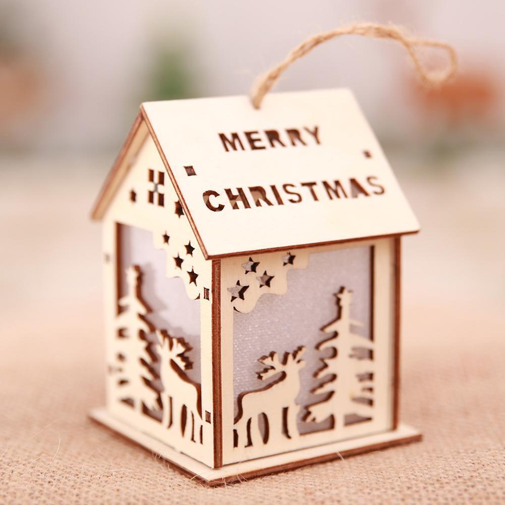 Cute Mini Wood Hollow House Christmas Light Tree Hanging Decor (Deer)