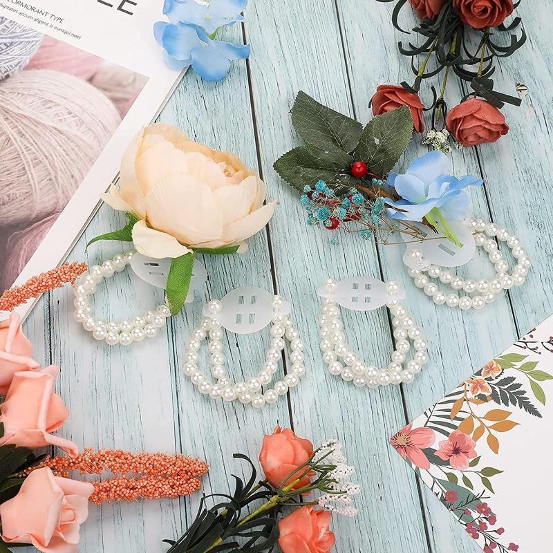 8 Pieces Handmade Elastic Corsage Bands Wristlets Accessories for Wedding Party