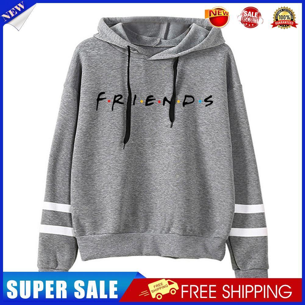 Striped Letter Hoodies Coat Women Men Loose Hooded Sweatshirt (Grey 1)(M)