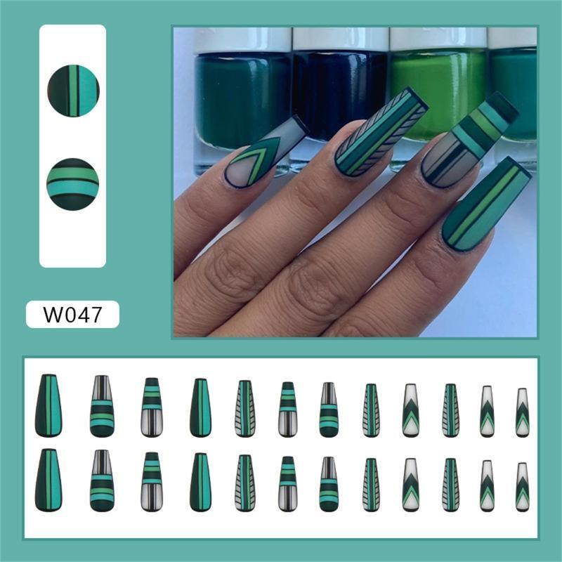Green Plaid Press On Nail Ballerina Matte Press On Nails for Girls French Tip