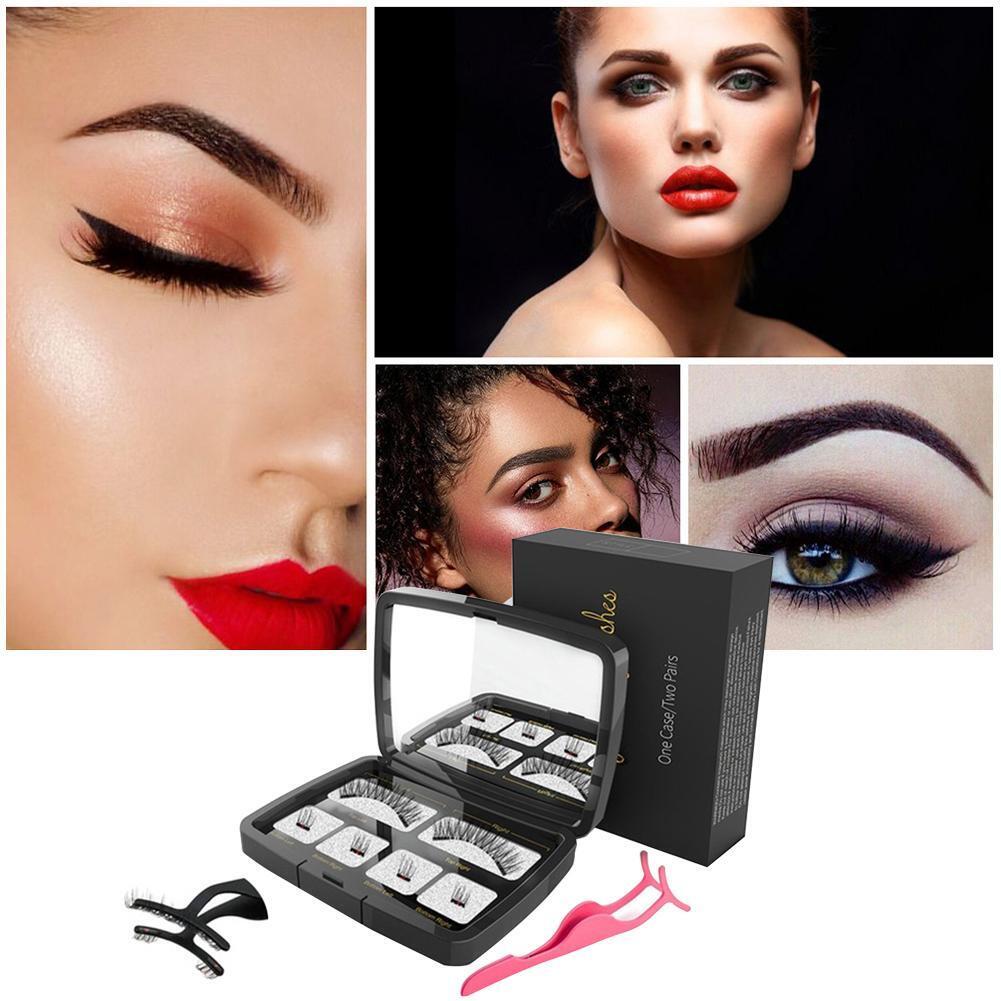 Eyelashes Makeup Set 6pcs Magnetic Lashes Reusable with Mirror Tweezer
