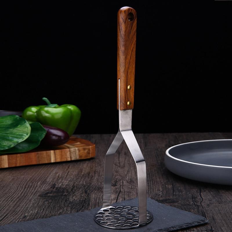 Potato Masher Stainless Steel Food Masher Utensil with Wood Handle Fruits Masher