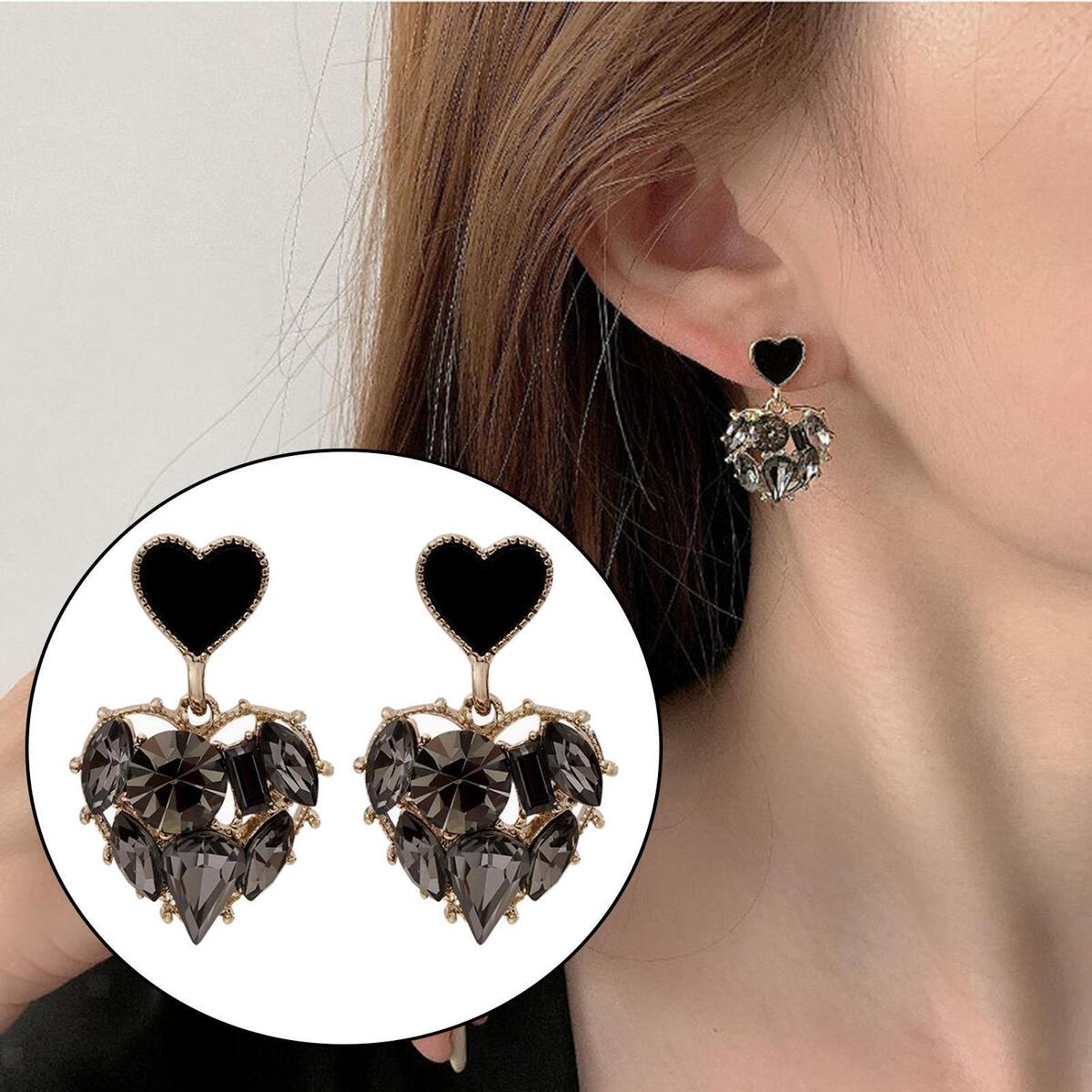 heart Stud Earrings Rhinestone 925 Alloy Jewelry Comfortable Bling Heart Stud
