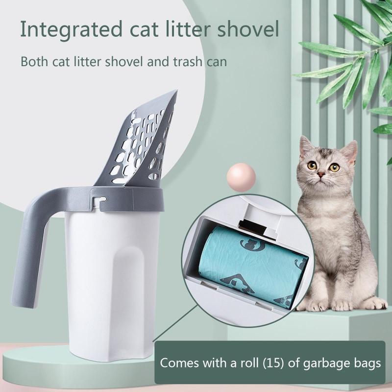 Cat Litter Scooper Deep Shovel with Detachable Waste Bucket Poop Bags Bundle