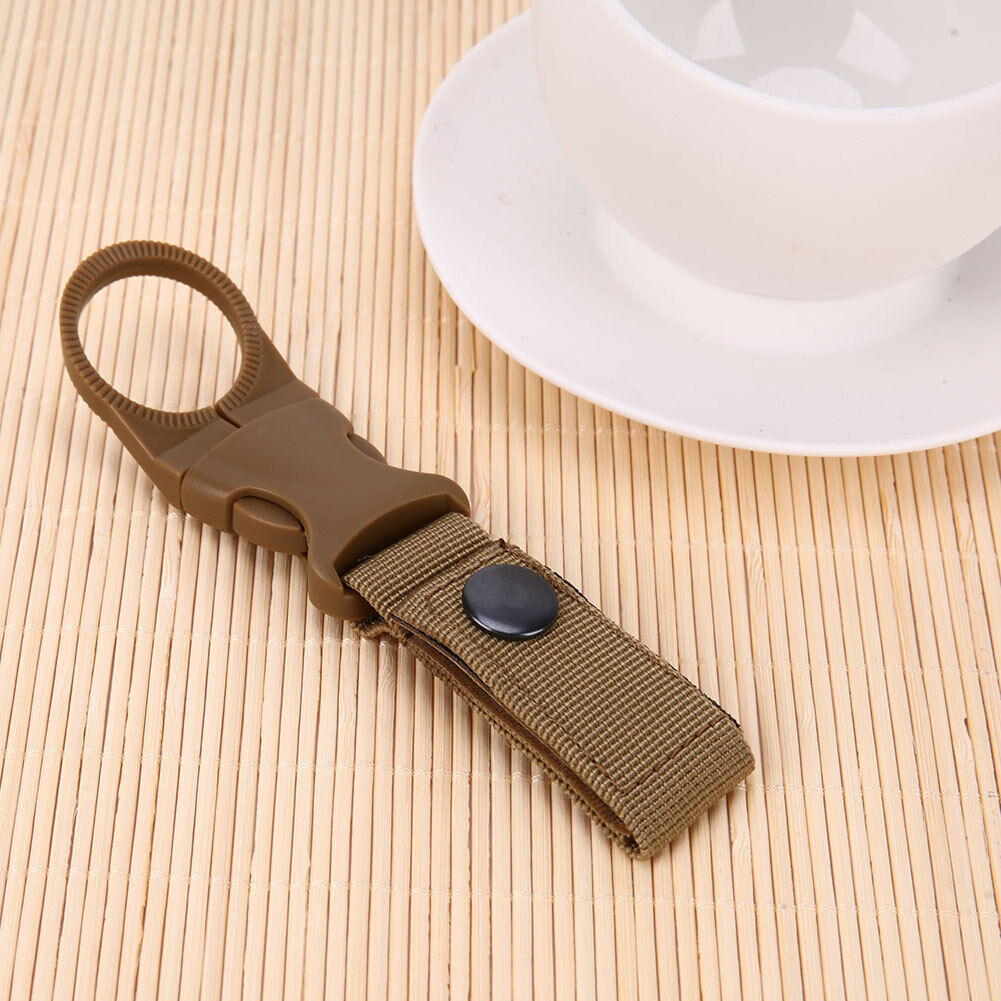 Portable Outdoor Hiking Nylon Webbing Bottle Holder Buckle Clip(Khaki)