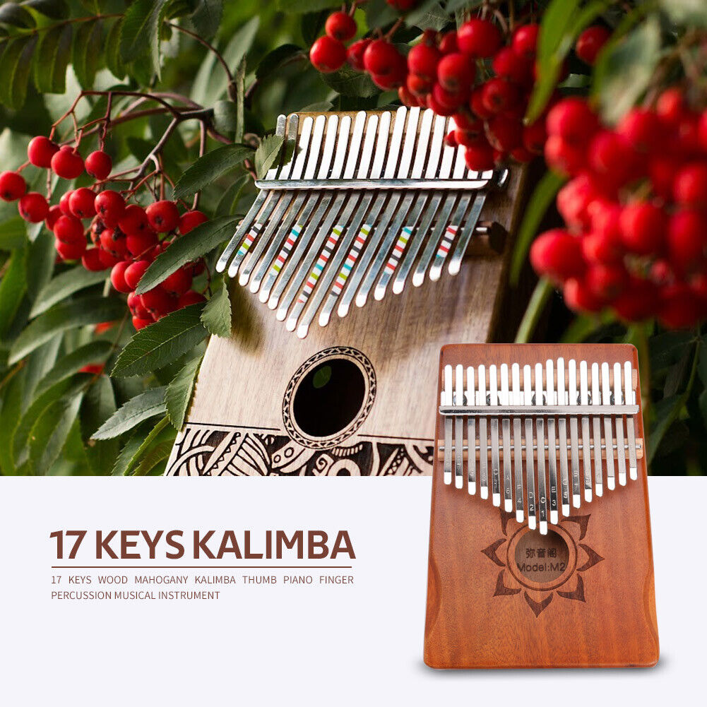 17 Keys Wood Mahogany Kalimba Finger Thumb Piano with Tuner Storage Bag