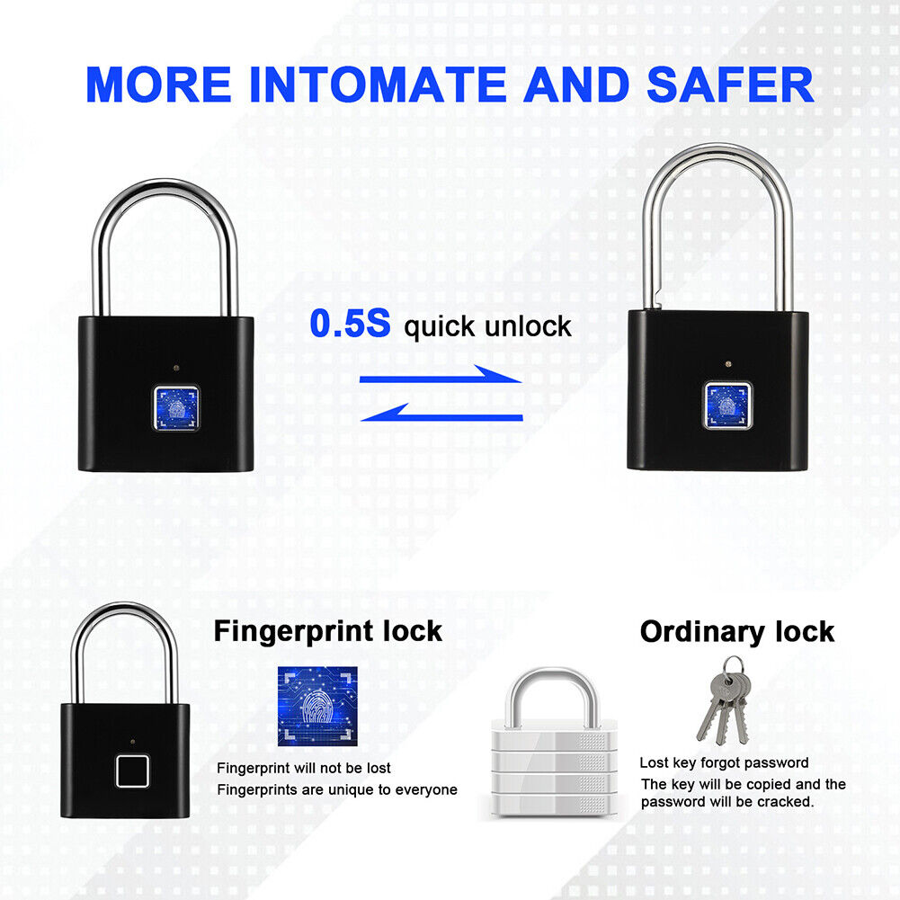 O10 Waterproof Smart Fingerprint Door Lock 0.5sec Unlock Padlock (Black)