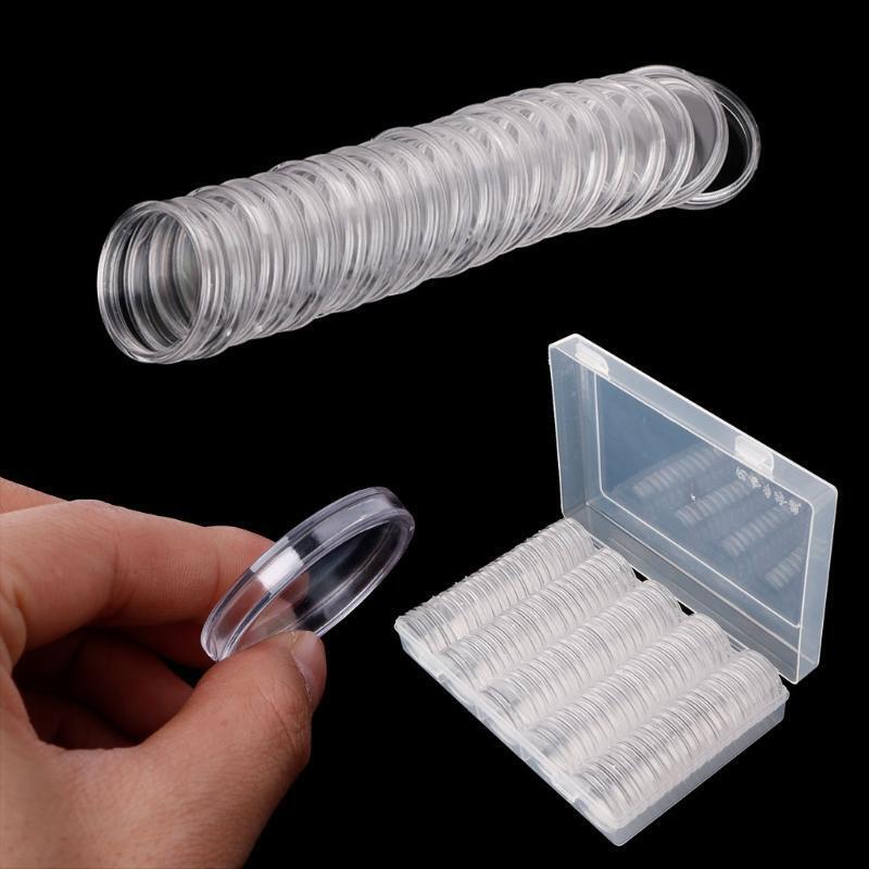 100 Coin Holder Capsules 30mm Round Box Plastic collectibles Storage Organizer
