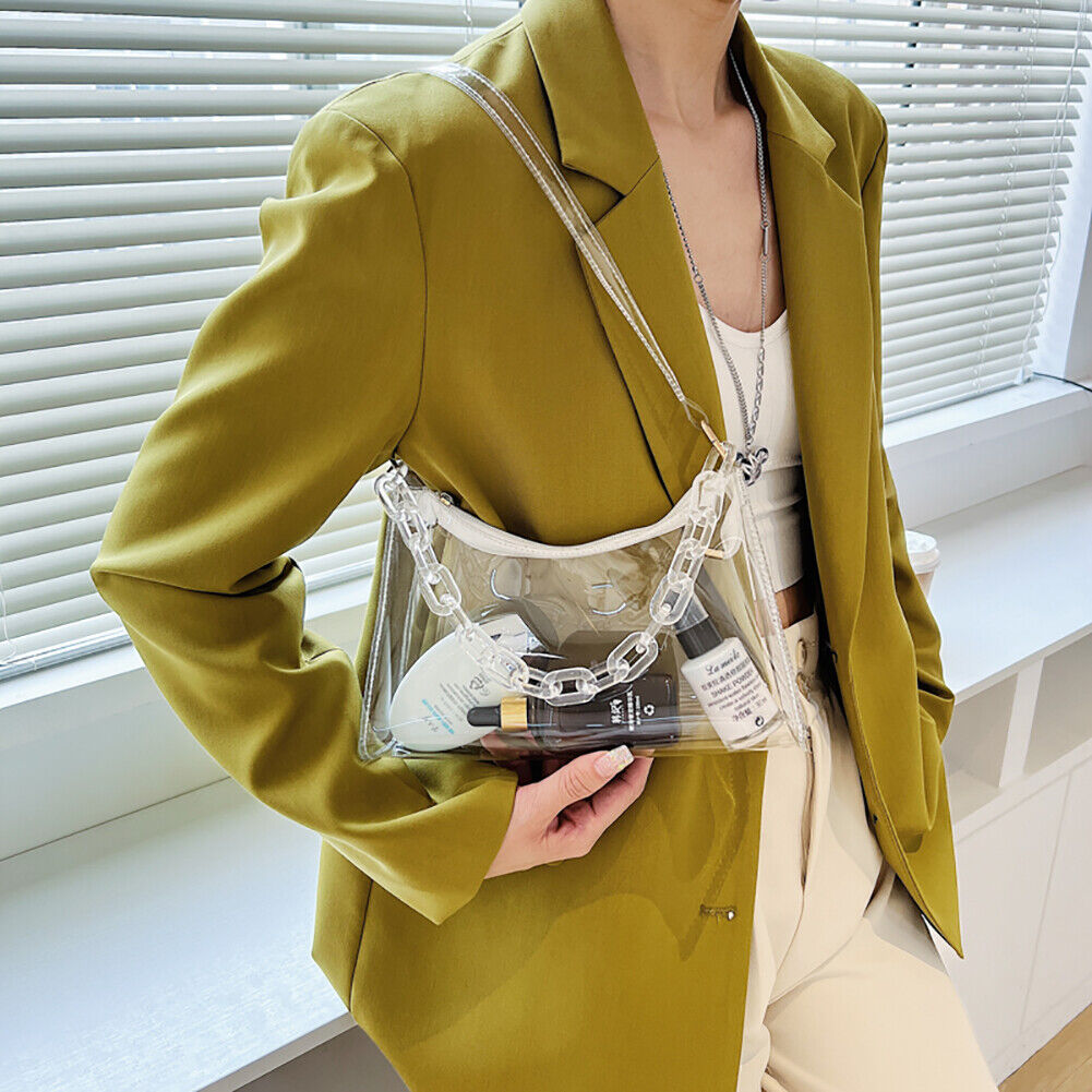 Lady Candy Color Portable Shoulder Bag PVC Chain Underarm Bag (Transparent)