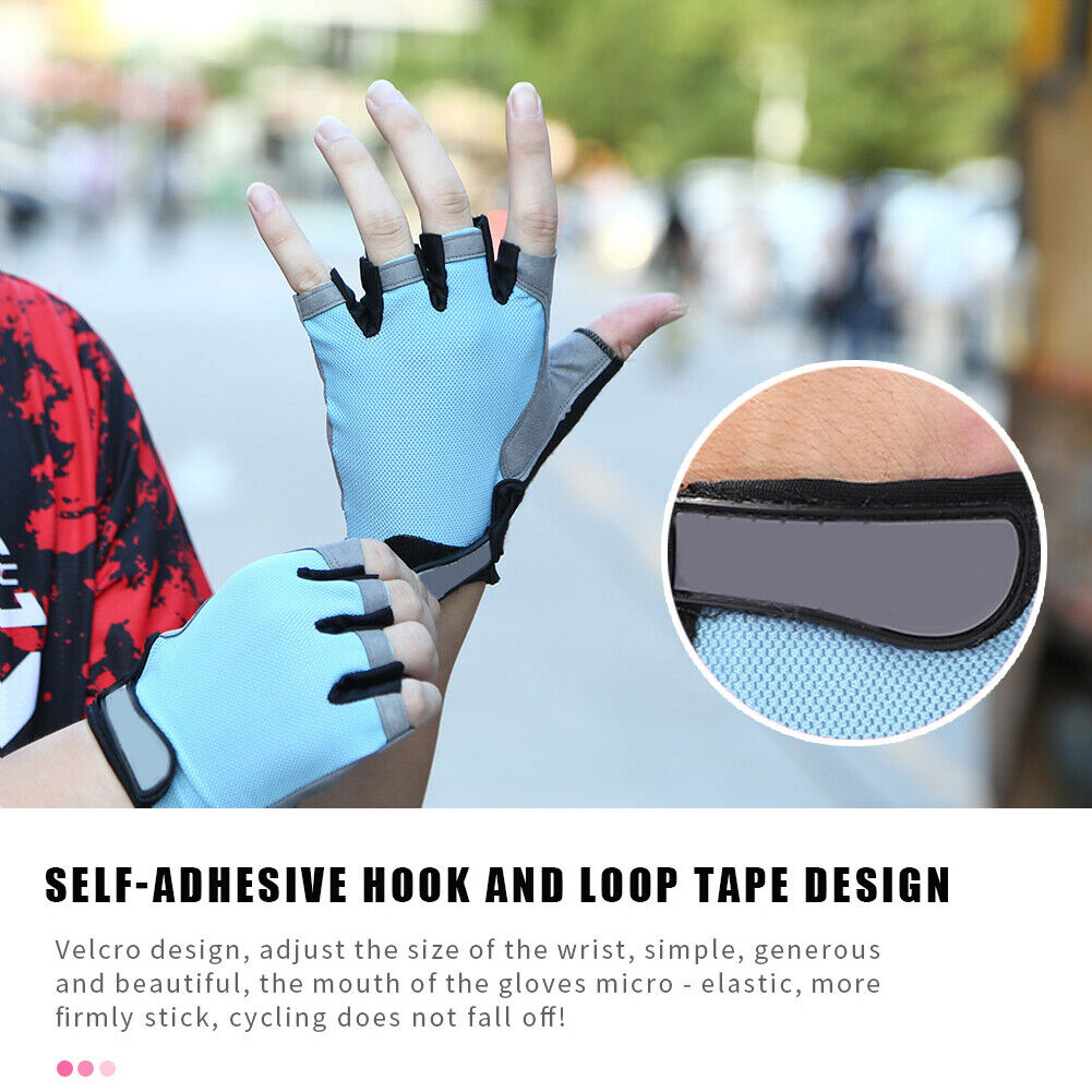 Cycling Non-Slip Half Finger Gloves Breathable Sport Glove (Light Blue XL)