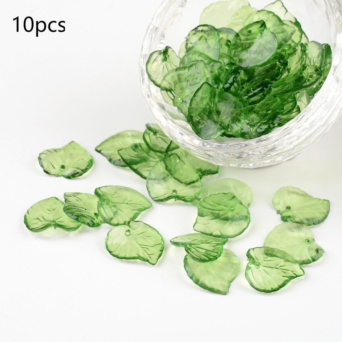 100x Green Transparent Acrylic Leaf Pendants Frosted Style Leaf Shape Bead
