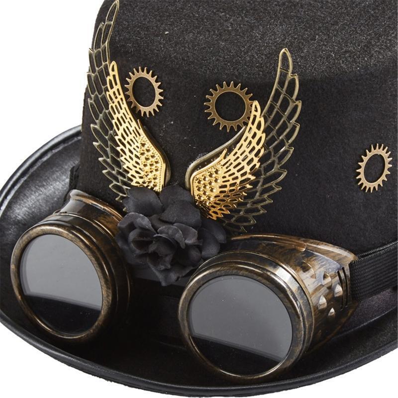 Victorian Gear Wings Goggles Top Hat Steampunk Jazz Hat for Masquerades Party