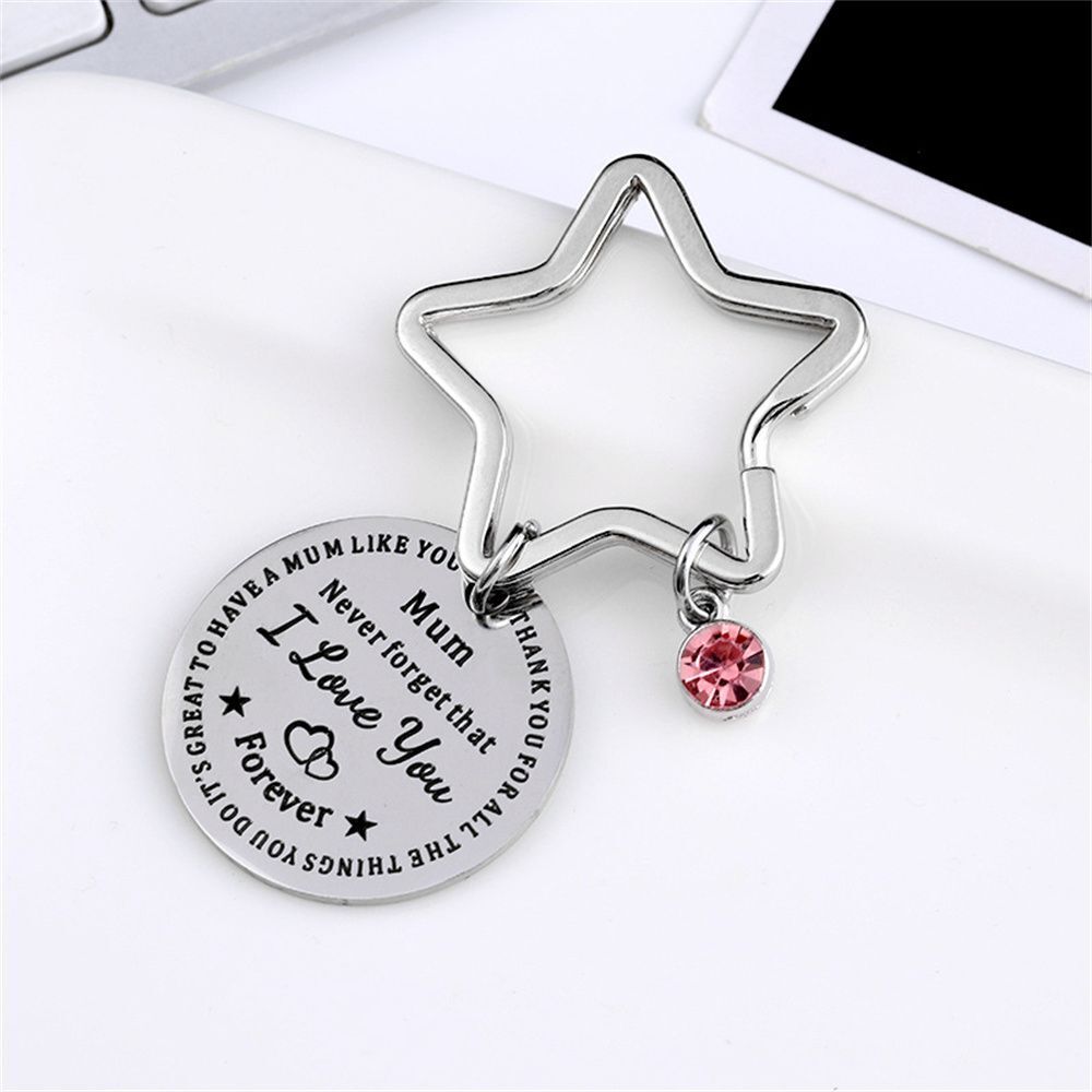 Star Engraved Stainless Steel Round Mother's Day Keyring Keychain Key Chains