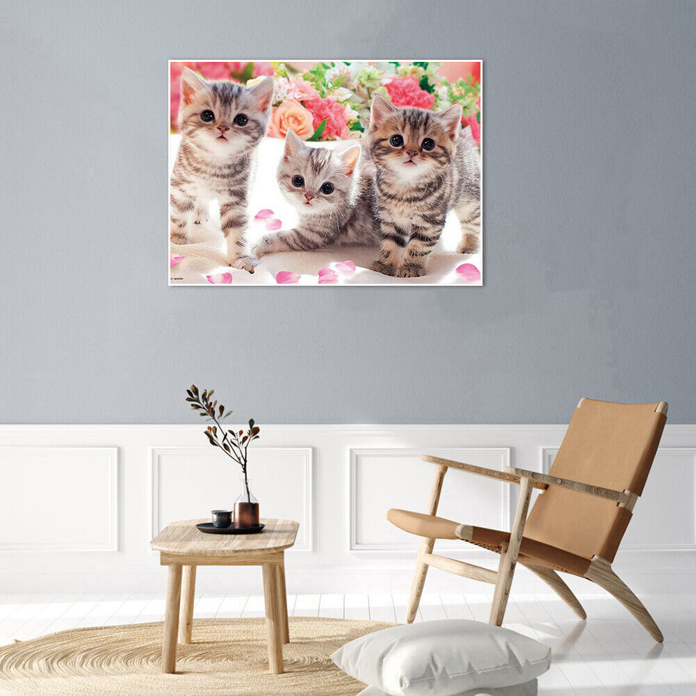 5D DIY Diamond Painting Full Drill Three Kittens Embroidery Animal Mosaic