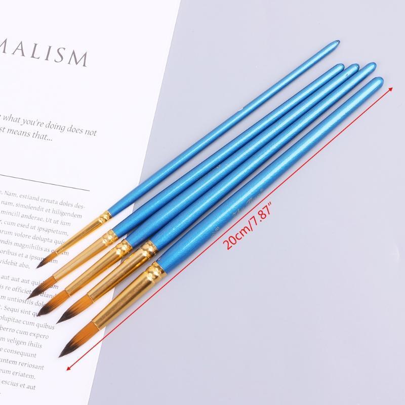 5xWatercolor Gouache Paint Brushes Round Pointed Tip Nylon Hair Set Art Supplies