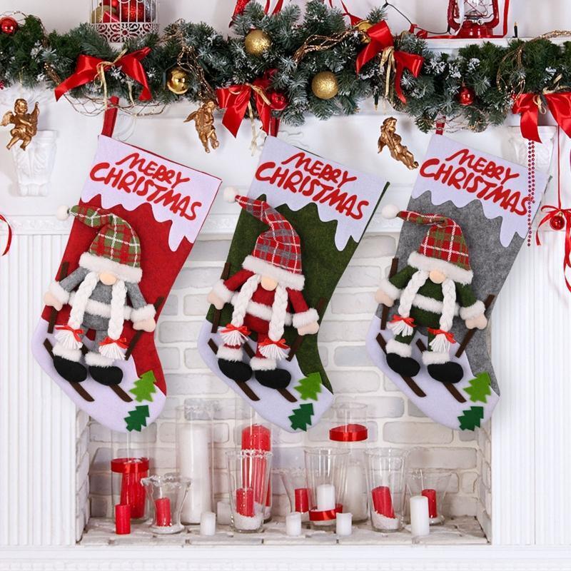 Merry Christmas Gnome Stockings 3pcs/set Hanging Pendant Festival Party Decor