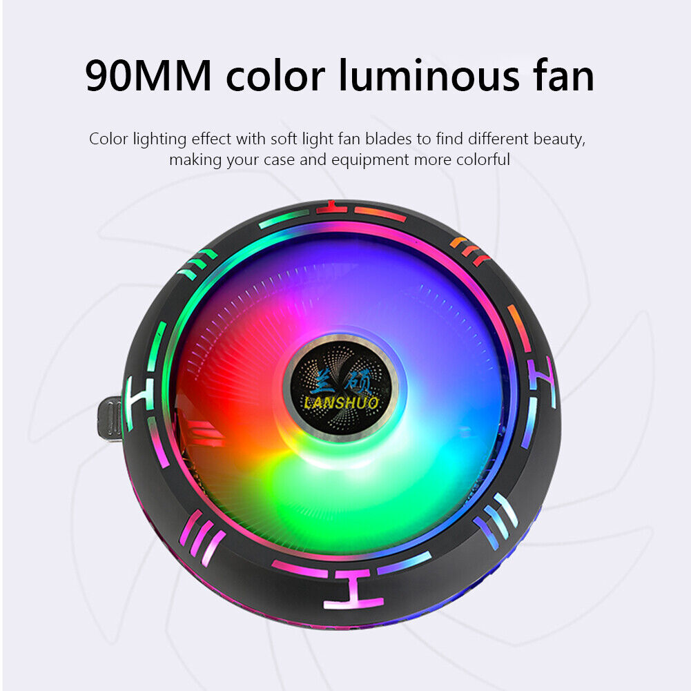 LANSHUO Low Profile Rainbow RGB CPU Cooler 90mm Fan for X79 X99 LGA 2011