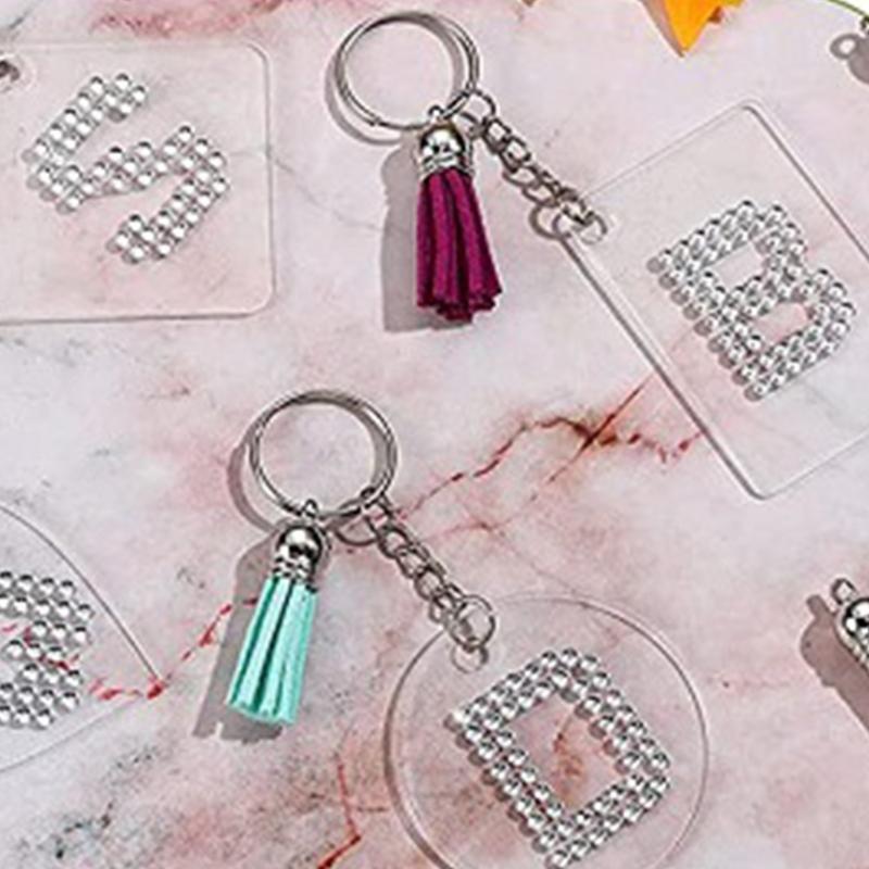 DIY Crafts Transparent Acrylic Leather Tassel Keychain Set Round Keychain Blank