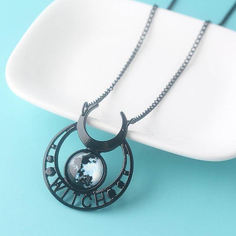 Demon Witch Black Moon Necklace Triple Goddess Pendant Moon Goddess Necklace