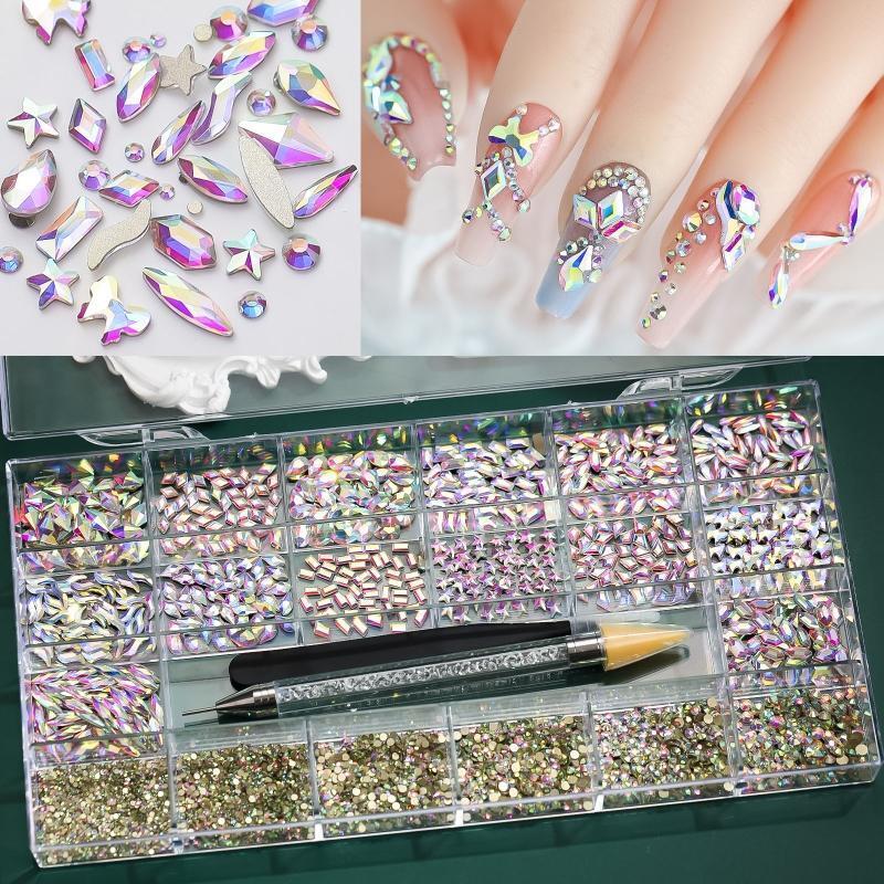 5500Pcs AB Rhinestones for Nails, Iridescent Crystal Nail Round Beads Flatback