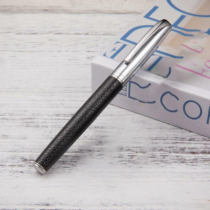 Business Pen 0.5mm Black Ink Leather Metal Ballpoint Pen Student Stationery Gift