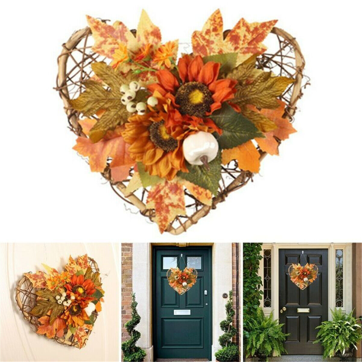 Halloween Autumn Maple Leaf Pumpkin Wreath Thanksgiving Festival Door Home Decor