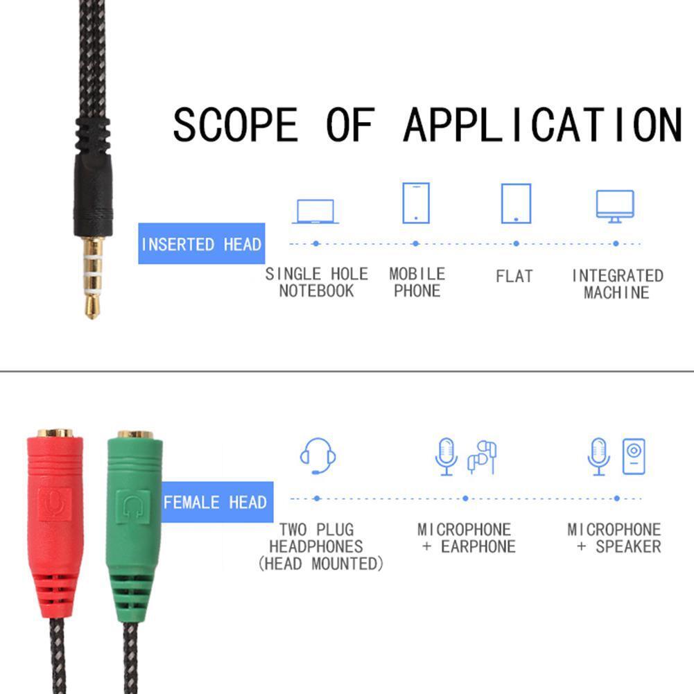 3.5mm Stereo Audio Male to 2 Female Headphone/Mic Y Splitter Cable