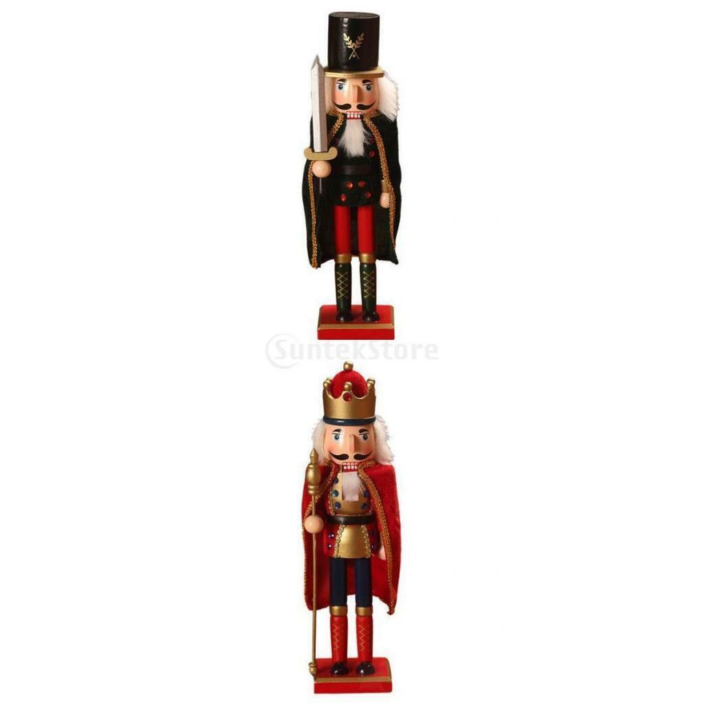 2Pcs Set of 2 38cm   Wooden Nutcracker Soldier Desktop Decor